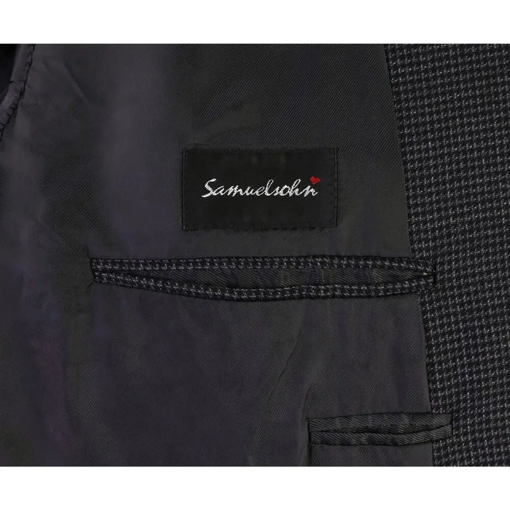 Samuelsohn Gray Black Knit Woven Italian Wool 2-Btn Sportcoat Blazer 48L